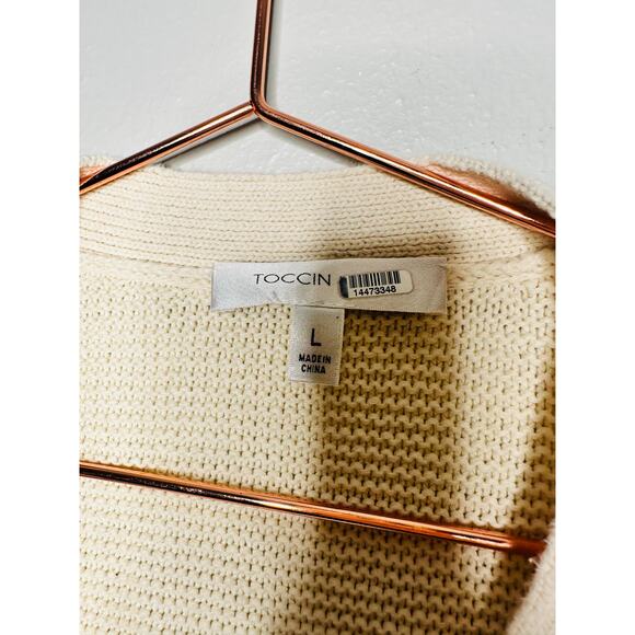 TOCCIN x RTR Off-White 100% Cotton Knit Front Button Beach Cardigan Size Large - Picture 7 of 15